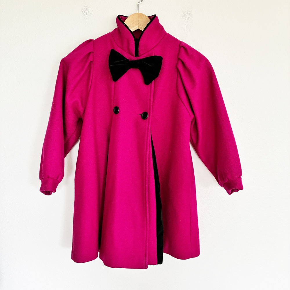 Vtg Doren Girl Dress Coat Girls 6 Fuschia Pink Wool Blend USA Holiday Classic